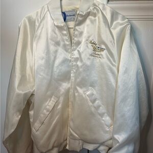 Vintage Dunbrooke White Satin Jacket with Gold Embroidery
